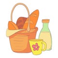 Full picnic basket icon, cartoon and flat style Royalty Free Stock Photo