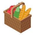 Full picnic basket icon isometric vector. Wicker fruit basket Royalty Free Stock Photo