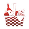 Full picnic basket red lines Royalty Free Stock Photo
