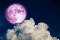 Full pink moon and white silhouette cloud in the night sky