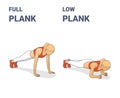 Full Plank and Elbow Plank Girl Workout Exercises Concept.