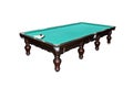 Full pool table with green top, balls on white Royalty Free Stock Photo