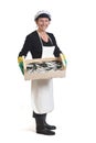 Front view of a full portait of a fishmonger Royalty Free Stock Photo