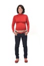 Full portrait of a pregnant woman with casual clothes hands on pocket on white background Royalty Free Stock Photo