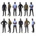 Full portrait of a same man with various outfits and various poses, on white background Royalty Free Stock Photo