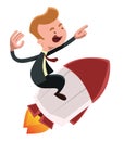 Full power forward businessman on rocket illustration cartoon character Royalty Free Stock Photo