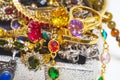 Full of Precious Gems and Jewelly, Rings in the Treasure Chest o Royalty Free Stock Photo