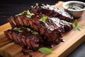 full rack of bbq ribs with a saucy glaze