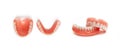 Full removable plastic denture of the jaws. Set of dentures on a white background. Two acrylic dentures.