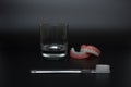 Full removable plastic denture of the jaws. Two acrylic dentures. Dental care with an toothbrush. Teeth and toothbrush