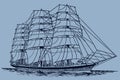 Full-rigged sailing ship on sea