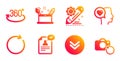 Full rotation, Synchronize and Scroll down icons set. Project edit, Romantic talk and Resume document signs. Vector