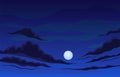 Round moon on a dark blue night sky. Vector illustration. Royalty Free Stock Photo