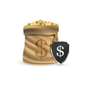 Full sack with gold coins. The concept of protecting your money Royalty Free Stock Photo