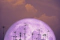 full sap moon back on silhouette atenna on night sky Royalty Free Stock Photo