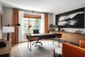 full-scale home office renovation, with sleek furniture and contemporary decor