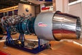 Full-scale mock-up of aircraft high-temperature bypass turbojet engine with afterburner. MAKS-2007. Close-up. Engine nozzle