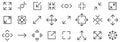 Full screen and exit full screen set icons, maximize and minimize line arrows sign, scalability, resizing in line style