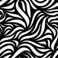 Full Seamless Abstract Zebra Pattern. Monochrome Vector. Black and White Curved Lines for Dress Fabric Print. Royalty Free Stock Photo