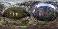 Full seamless 360 degrees angle view panorama inside of ruined abandoned military fortress of the First World War in