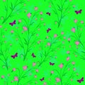 Seamless Floral Patterns Decorated With Butterfly and Purple Violet Royalty Free Stock Photo