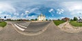 Full seamless hdri panorama 360 degrees angle view facade of orthodox church in beautiful decorative medieval style architecturein