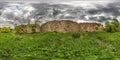 Full seamless hdri panorama 360 degrees angle view near walls of abandoned ruined stone farm building  in equirectangular Royalty Free Stock Photo