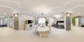 full seamless hdri 360 panorama in interior of guest living room hall with kitchen in studio apartment with table armchairs and tv Royalty Free Stock Photo