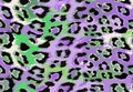 Seamless leopard cheetah animal skin pattern. Ornamental Purple Green Design for women textile fabric printing.