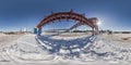 Full seamless panorama 360 angle view in winter snow field place site construction of a mining plant in equirectangular Royalty Free Stock Photo