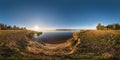 Full seamless spherical cube panorama 360 degrees angle view on the shore of width river neman in sunny summer evening sunset in Royalty Free Stock Photo