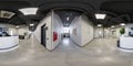 full seamless spherical hdri 360 panorama in corridor near reception of modern coworking office in equirectangular projection. VR
