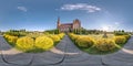 Full seamless spherical hdri panorama 360 degrees angle near neo gothic decorative medieval style architecture church in