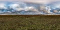 Full seamless spherical hdri panorama 360 degrees angle view among fields in autumn overcast evening in equirectangular
