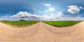 Full seamless spherical hdri panorama 360 degrees angle view on gravel road among fields in summer day with awesome clouds before Royalty Free Stock Photo
