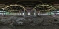 Full seamless spherical hdri panorama 360 degrees angle view inside abandoned ruined factory hangar in equirectangular projection Royalty Free Stock Photo