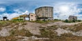Full seamless spherical hdri panorama 360 degrees angle view near abandoned ruined factory in equirectangular projection with