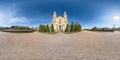 Full seamless spherical hdri panorama 360 degrees angle view near entrance of old neo gothic catholic church in equirectangular