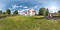 Full seamless spherical hdri panorama 360 degrees angle view near neo gothic catholic church in small village in equirectangular