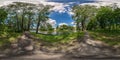 Full seamless spherical hdri panorama 360 degrees angle view among old poplar grove in forest near lake in sunny day in Royalty Free Stock Photo