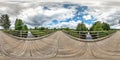 Full seamless spherical hdri panorama 360 degrees angle view on wooden bridge over the river canal in equirectangular projection