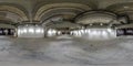 Full seamless spherical hdri panorama 360 degrees in interior of large empty room as warehouse, hangar or gallary with spotlights Royalty Free Stock Photo