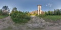 full seamless spherical hdri 360 panorama over ruined abandoned building old hotel in forest in equirectangular projection with