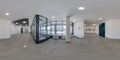 full seamless spherical hdri 360 panorama view in empty modern hall of reception, doors and panoramic windows in administrative Royalty Free Stock Photo