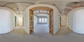 Full seamless spherical hdri 360 panorama view in modern entrance hall of corridor rooms without repair and furniture in