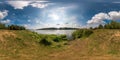 Full seamless spherical panorama 360 by 180 angle view on the shore of width river neman in sunny summer day in equirectangular Royalty Free Stock Photo