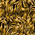 Full seamless wallpaper for zebra and tiger stripes animal skin pattern. Black and gold design for textile fabric printing. Royalty Free Stock Photo