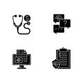 Full-service telehealth platform black glyph icons set on white space
