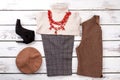 Full set of fashion winter women clothes. Royalty Free Stock Photo