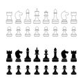 Full set of outline and silhouette chess pieces